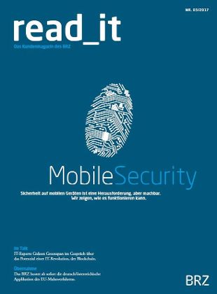 Cover des Kundenmagazins in dunkelblau mit Fingerabdruck