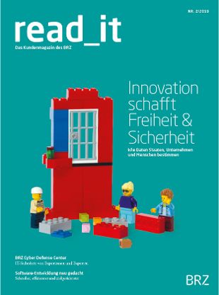 Cover des Kundenmagazins Türkis mit Legosteinen