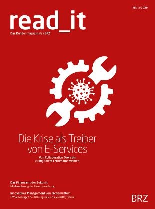 Cover des Kundenmagazins Ausgabe 03-2020 in rot mit Werkzeugsymbol