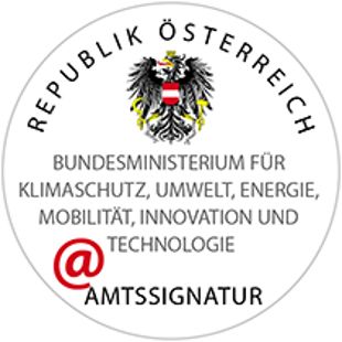 Amtssignatur-Siegel des Bundesministeriums für Klimaschutz, Umwelt, Energie, Mobilität, Innovation und Technologie