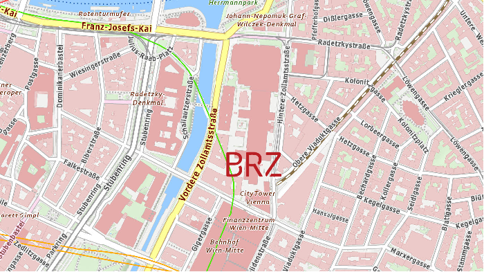 Straßenkarte des BRZ Standorts in der Hinteren Zollamtstraße