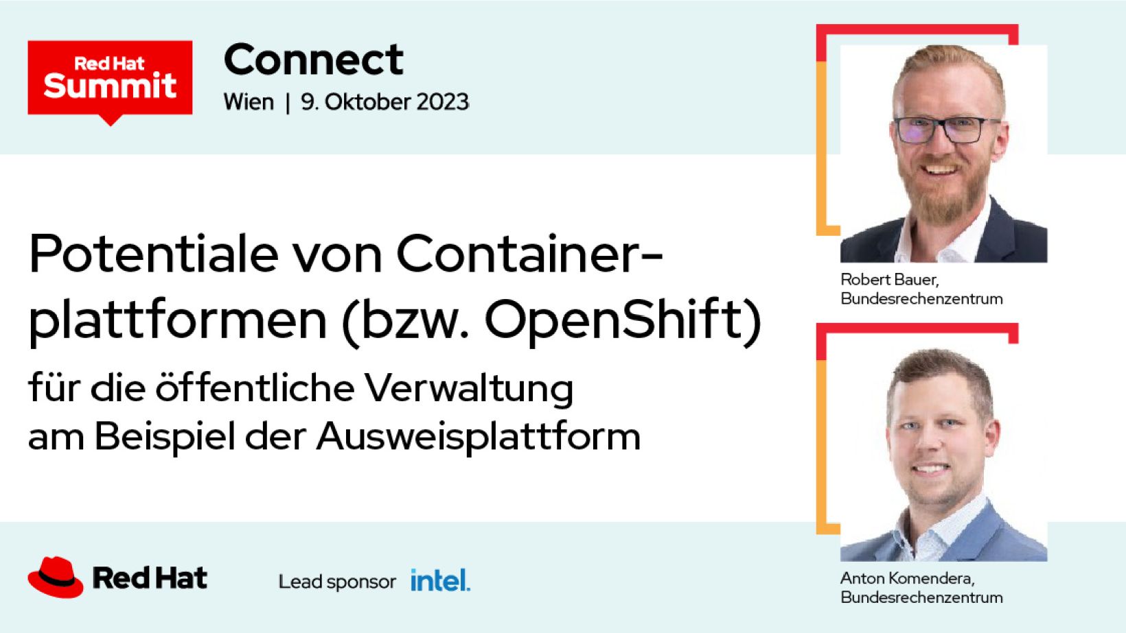 Banner von der Red Hat Summit Veranstaltung Informationen und zwei Fotos 