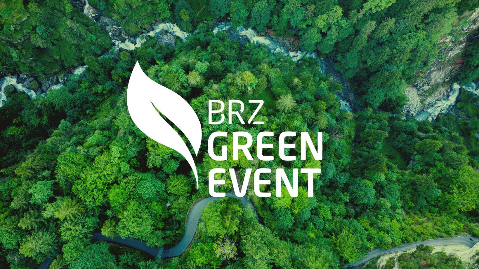 BRZ Green Event Logo auf einem Waldhintergrund