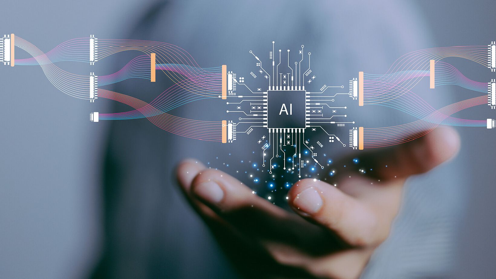 Eine offene Hand und ein Hologramm