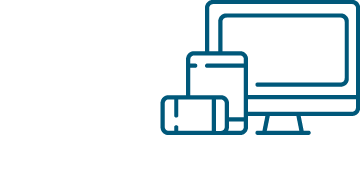 Icon zum Geschäftsfeld Mobile Solution & Technologies, zeigt einen Monitor, ein Tablet und ein Mobiltelefon